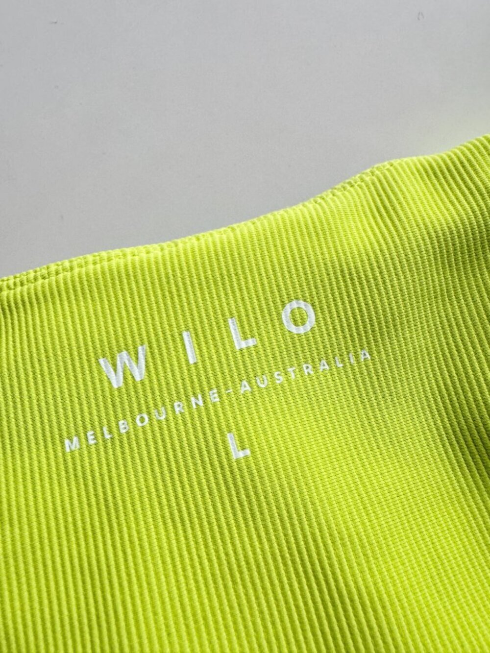 WILO Neon Yellow Based Ribbed Performance Racerback Sports Bra Top, Size L - Picture 8 of 14